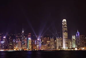 Nightly s ound and light s how over Hong Kong Is land s kyline, Hong Kong, China, As ia