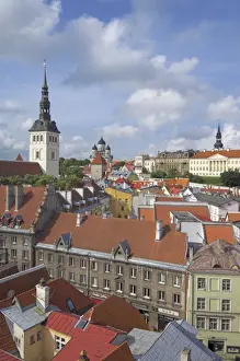 Niguliste church spire, old town roofs and domes of the Alexander Nevsky Cathedral