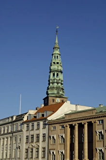 Danish Prints: Nikolaj church and houses along Gammelstrand, Copenhagen, Denmark, Scandinavia, Europe