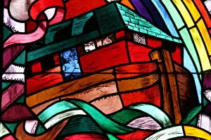 Images Dated 3rd June 2006: Noahs Ark depicted in stained glass window, Saint-Joseph des Fins church, Annecy
