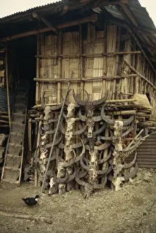 Naga Prints: Nocte tribe house, Tirap area, Arunachal Pradesh state, India, Asia