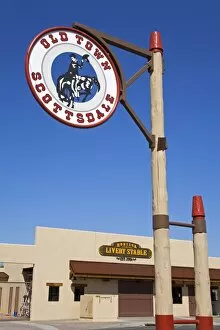 Images Dated 18th April 2009: Noriega Livery Stable and Old Town sign, Scottsdale, Phoenix, Arizona, United States of America