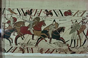 Images Dated 10th April 2008: Norman cavalry clashes with Harolds foot soldiers forming shield wall