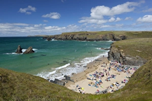 On Holiday Destination Prints: North Cornwall coast beach, Porthcothan, near Newquay, Cornwall, England