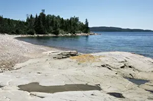 North shore of lake on rocky platform of forested Laurentian Shield, Lake Superior
