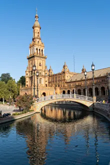 Street Light Prints: The North Tower of Plaza de Espana, Parque de Maria Luisa, Seville, Andalusia, Spain