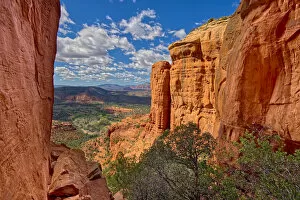 Cathedral Rock Gallery: Northwest view of Sedona from within the saddle on Cathedral Rock, Sedona, Arizona