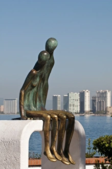 Malecon Prints: Nostalgia sculpture on the Malecon, Puerto Vallarta, Jalisco, Mexico, North America