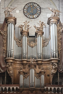 Music Prints: Notre-Dame de Dole collegiate church organ, Dole, Jura, Franche-Comte, France, Europe