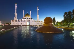 Astana Prints: Nur Astana Mosque at dusk, Astana, Kazakhstan, Central Asia