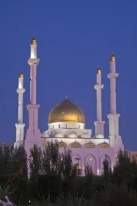 Astana Prints: Nur Astana Mosque at twilight, Astana, Kazakhstan, Central Asia, Asia