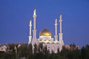 Images Dated 31st August 2011: Nur Astana Mosque at twilight, Astana, Kazakhstan, Central Asia, Asia