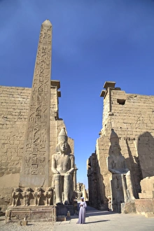 Luxor Prints: Obelisk, 25 meters high in front of plyon 65 meters wide, Luxor Temple, Luxor, Thebes