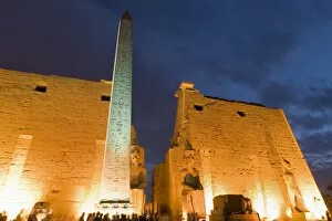 Obelisk in the ancient Egyptian Luxor Temple at night, Luxor, Thebes, UNESCO World Heritage Site, Egypt, North Africa