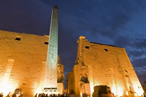 Images Dated 11th April 2009: Obelisk in the ancient Egyptian Luxor Temple at night, Luxor, Thebes, UNESCO World Heritage Site