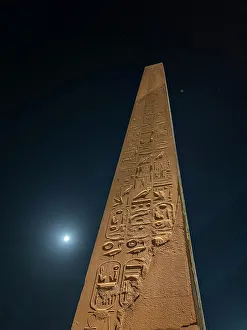 Obelisk Prints: Obelisk at the Luxor Temple, at night under a full moon