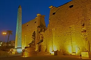 Images Dated 10th December 2011: Obelisk of Ramesses II and pylons, Temple of Luxor, Thebes, UNESCO World Heritage Site, Egypt