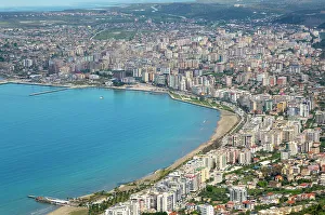 Albania Prints: Oblique aerial view of city of Vlore, Albania, Europe