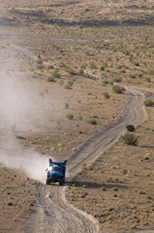 Images Dated 5th August 2009: Off-road driving over dusty country road, Karakol desert, Turkmenistan
