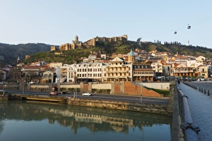 Mtkvari River Prints: OId town and Narikala castle above Mtkvari River, Tbilisi, Georgia, Caucasus, Central Asia