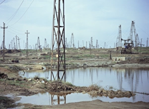 Power Line Prints: Oil field, Baku, Azerbaijan, Central Asia, Asia