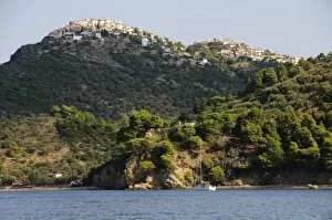 Old Alonissos on hill, Alonissos, Sporades Islands, Greek Islands, Greece, Europe