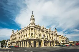 Theatre Prints: Old American cars drive past the Gran Teatro de La Habana in La Habana (Havana), Cuba