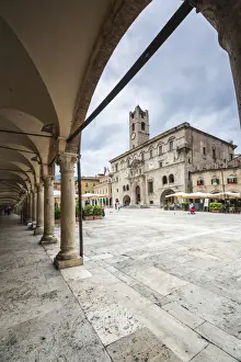 Marche Prints: The old arcades frame the historical buildings of Piazza del Popolo, Ascoli Piceno