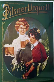 Images Dated 4th February 2008: Old beer poster, Plzen, West Bohemia, Czech Republic, Europe