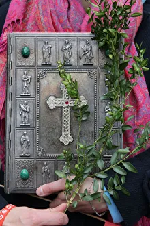 Holy Week Prints: Old Bible, Palm Sunday, Holy Week, La Roche-sur-Foron, Haute-Savoie, France, Europe