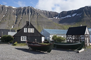West Fjords Prints: Old boats and houses at Isafjordur, West Fjords, Iceland, Polar Regions