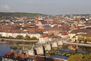 Old Bridge over the Main River, Augustinerkirche church, Grafeneckart Tower, townhall, Wurzburg, Franconia, Bavaria, Germany, Europe