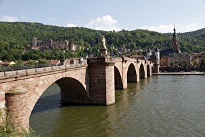 Old Bridge over the River Neckar, Old Town and castle, Heidelberg, Baden-Wurttemberg
