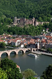 Protection Gallery: Old Bridge over the River Neckar, Old Town and castle, Heidelberg, Baden-Wurttemberg