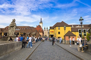 Bavaria Prints: Old Bridge, Townhall and cathedral, Wurzburg, Franconia, Bavaria, Germany, Europe