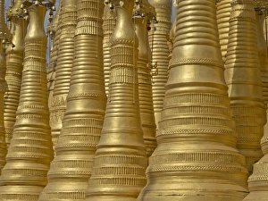 Gold Colour Prints: Detail of old Buddhist temple n the Inle Lake region, Shan State, Myanmar (Burma), Asia