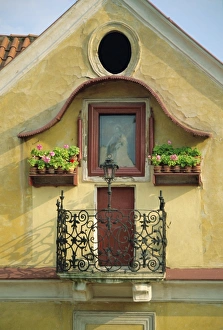 Iron Work Prints: Old building with balcony, Prague, Czech Republic