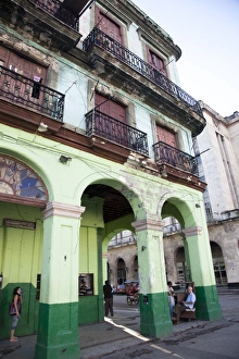 Balconies Prints: Old buildings with porticos, Havana, Cuba, West Indies, Central America