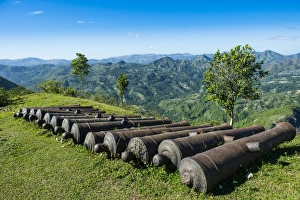 Cap Haitien Prints: Old cannons in front of the Citadelle Laferriere, UNESCO World Heritage Site, Cap Haitien
