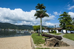 Guns Prints: Old cannons on shore of the town of Paraty, Rio de Janeiro, Brazil, South America