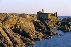 Vendee Prints: The Old Castle, 19th century, on the south coast of Ile d Yeu, Yeu Island
