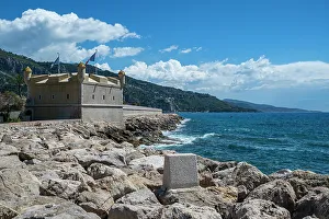 Provence Alpes Cote Dazur Prints: Old castle tower, seaside town of Menton