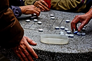 Objects Prints: Old Chinese men playing chequers, Hong Kong, China, Asia
