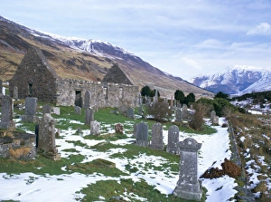 Cemetery Prints: Old church of Kintail dating from 1050 and gravestones