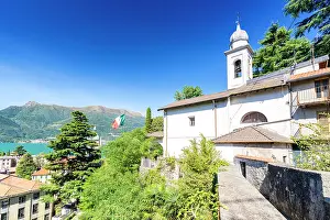 Como Prints: Old church in the village of Bellano, Lake Como, Lecco province, Lombardy, Italy