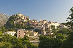 Corte Prints: The old citadel of Corte perched on the hill surrounded by mountains, Haute-Corse