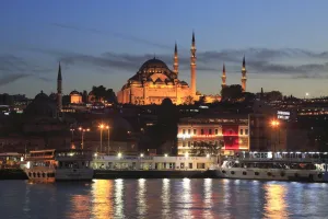 Golden Horn Prints: Old City, Suleymaniye Mosque at dusk, Eminonu, Golden Horn, Bosphorus, Istanbul, Turkey