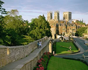 York Prints: Old city wall and York Minster, York, Yorkshire, England, United Kingdom, Europe