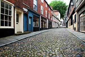 Cobbled Prints: Old cobbled street, Elm Hill, Norwich, Norfolk, England, United Kingdom, Europe