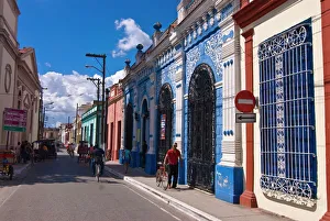 Street Scenes Prints: Old colonial houses, Camaguey, Cuba, West Indies, Caribbean, Central America